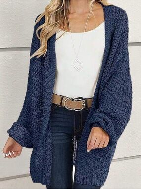 Open-Front Navy Knit Women's Cardigan